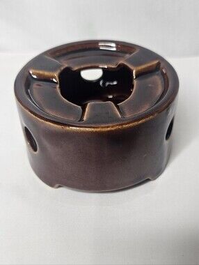 Vintage Brown Ceramic Teapot Warmer Fondue Burner Tea Light Holder Taiwan 4"